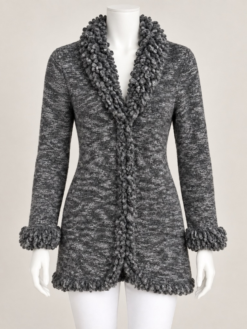 Nine West Petite Grey Marled Wool Long Sleeve Knit Sweater Cardigan Size PM